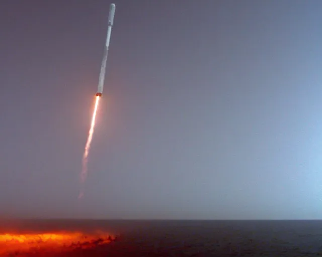 Prompt: still of a SpaceX launch in The Day After Tomorrow (2004), extreme fog, blizzard