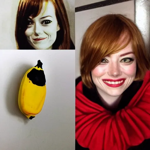 Image similar to a banana shaped like emma stone, dark humor, dalle 2 reference