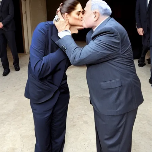 Prompt: kareena kapoor kissing benjamin netanyahu