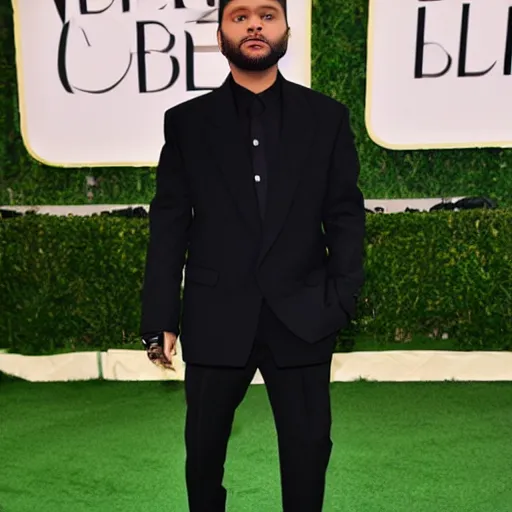 Prompt: the weeknd wearing piet mondrian style clothing