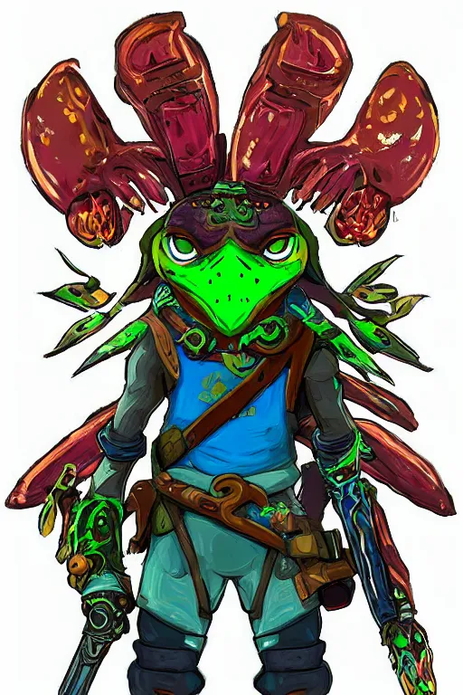 Image similar to an in game portrait of frogmancer from the legend of zelda breath of the wild, breath of the wild art style.