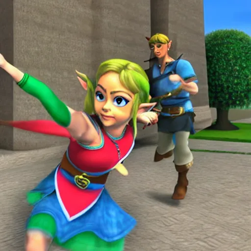 Prompt: real photo, zelda dancing salsa with link, hyper realistic