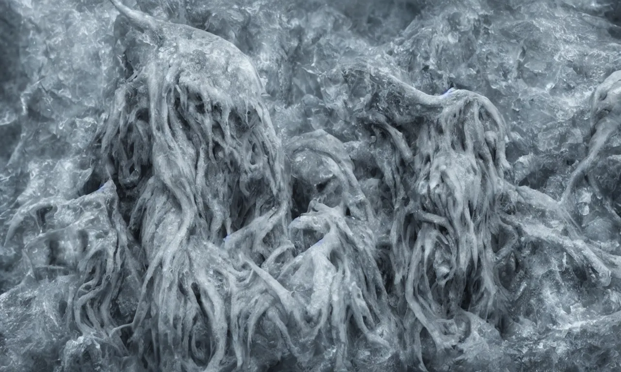 Image similar to cthulhu frozen within a block of ice, octane render, unreal engine, ultradetailed, stylized as a 3 dimensional render