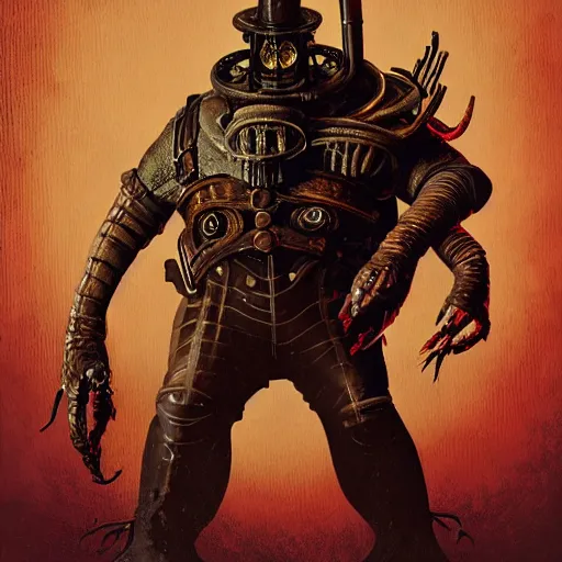 Image similar to an ultra detailed vector image of a big daddy from bioshock dressed as the hunter from bloodborne, concept art by alphonse mucha and greg rutkowski, scary shadows, blood moon eclipse, polaroid octane render, laminal space