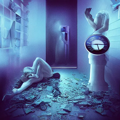 Image similar to I woke up in pieces, hospital bound, time is running out, surreal, fantasy, digital art