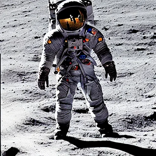 Image similar to self portrait of leonardo da vinci wearing a spacesuit on the moon