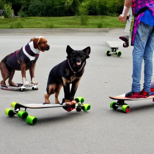 Image similar to dogs riding skateboards