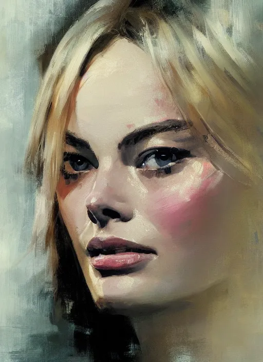 Image similar to portrait painting of margot robbie by jeremy mann, only one head single portrait