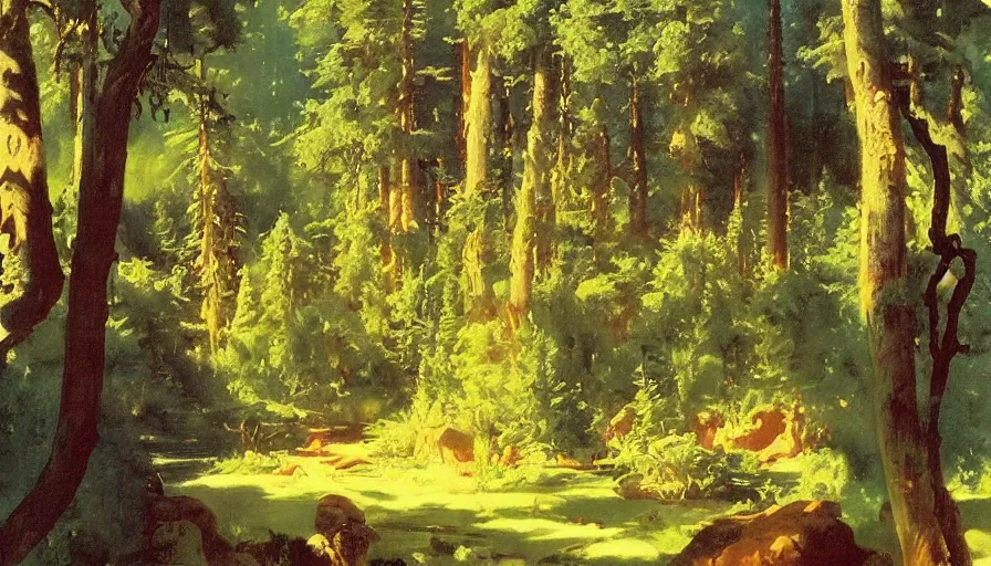 Image similar to disney illustrated background by eugene von guerard, ivan shishkin, john singer sargent