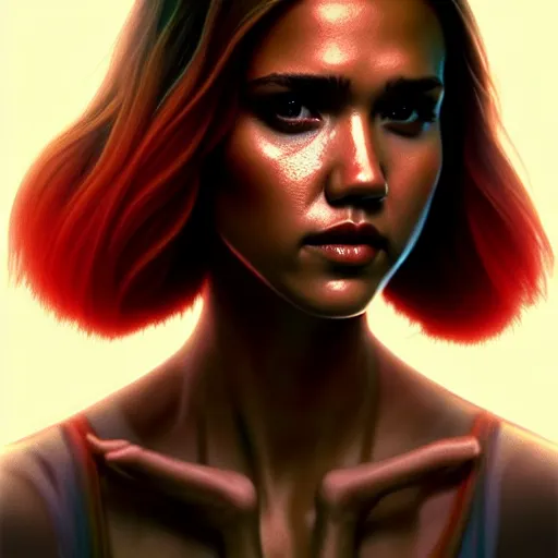 Image similar to beautiful digital painting jessica alba the thing 1 9 8 2 john carpenter with high detail, 8 k, stunning detail, photo by artgerm, greg rutkowski and alphonse mucha, unreal engine 5, 4 k uhd