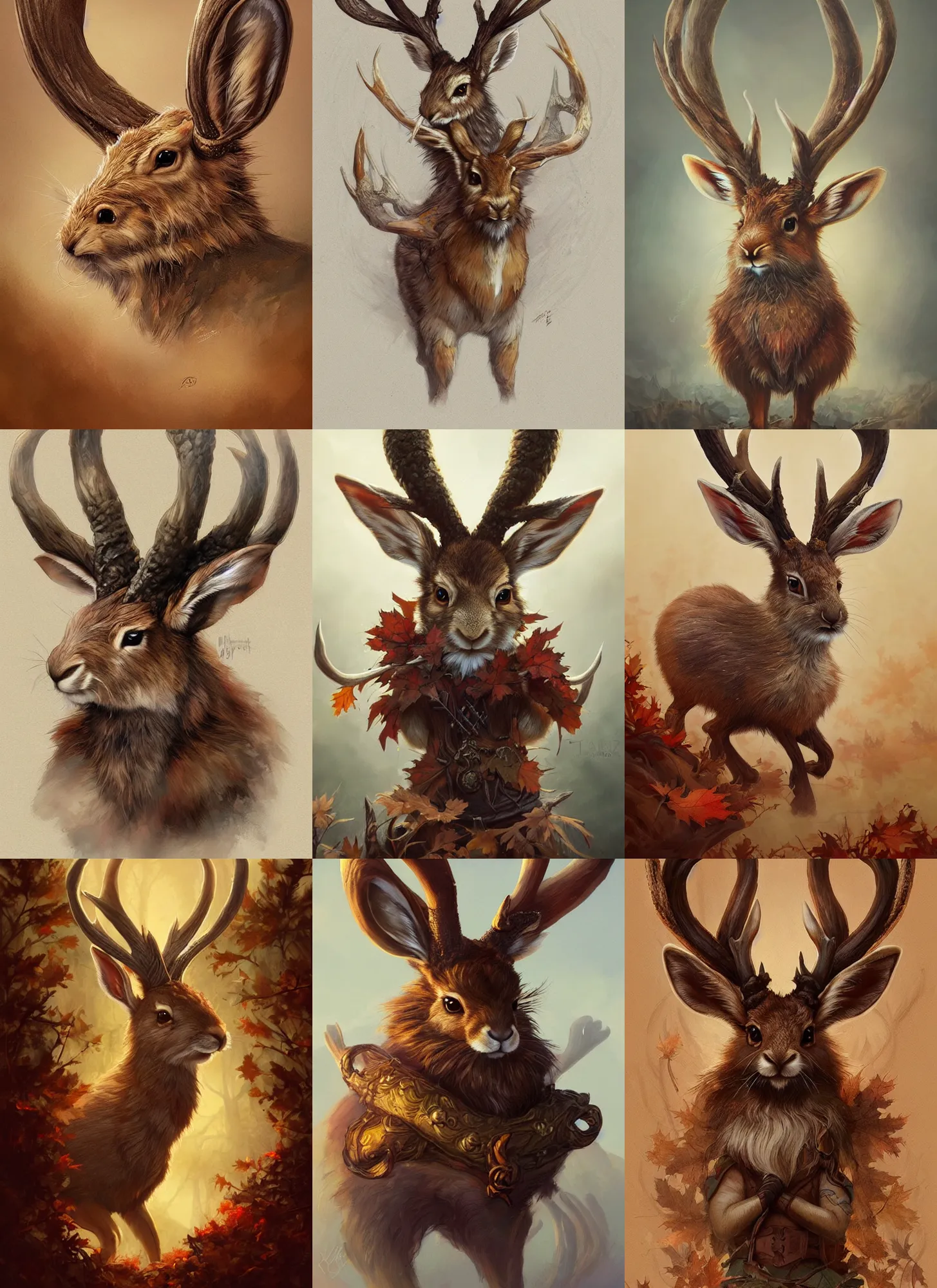 Image similar to cute autumnal jackalope, d & d, fantasy, portrait, highly detailed, digital painting, trending on artstation, concept art, sharp focus, illustration, art by artgerm and greg rutkowski and magali villeneuve