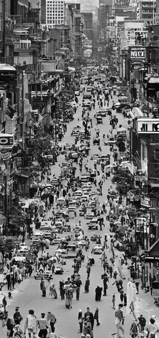 Image similar to 1 9 6 0 s bustling city street, wallpaper
