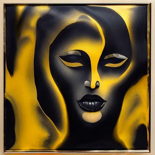 Prompt: liquid marble acrylic fluid paint, black ink, golden and black liquid materials, abstract art, beautiful female face