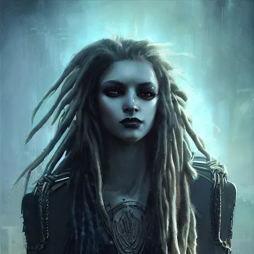 Image similar to dreadlocks, darkwave, darksynth character portrait, sharp, digital matte painting, art by luis royo, greg rutkowski, wlop, dramatic lighting, trending on artstation