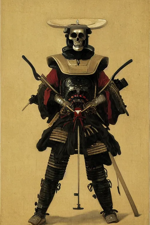 Image similar to portrait of a skull man japanse samurai astronaut with samurai helmets, by bouguereau