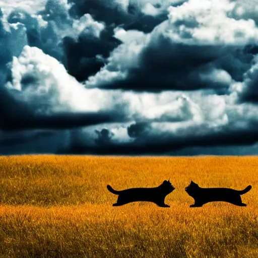 Image similar to two orange tabby cats frolicking in a field of clouds