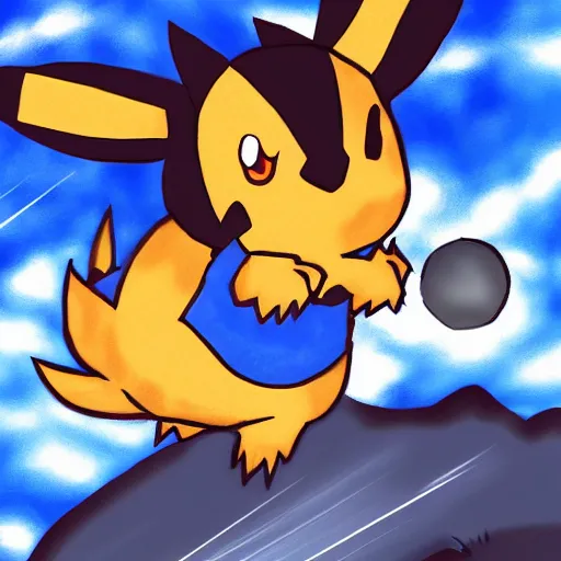 Image similar to pichu ( pokemon ) defeats charizard, digital art by jazza