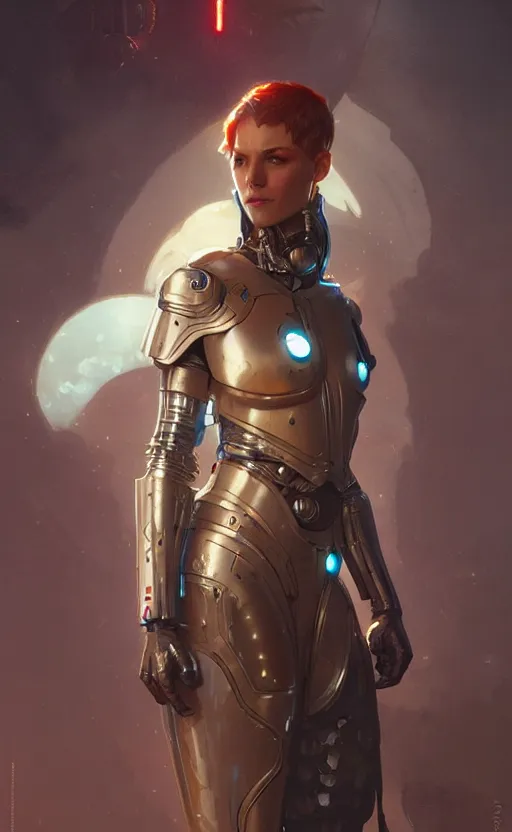 Image similar to Cyborg medieval night female, sci-fi, highly detailed, digital painting, artstation, concept art, smooth, sharp focus, illustration, art by artgerm and greg rutkowski and alphonse mucha