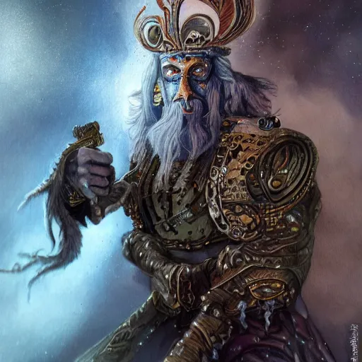 Image similar to an Artstation 3d render of Very very very very highly detailed beautiful mystic portrait of a phantom warrior with galaxy, tattoos by Anton Pieck, intricate, extremely detailed, digital painting, artstation, concept art, smooth, sharp focus, illustration, intimidating lighting, incredible art,