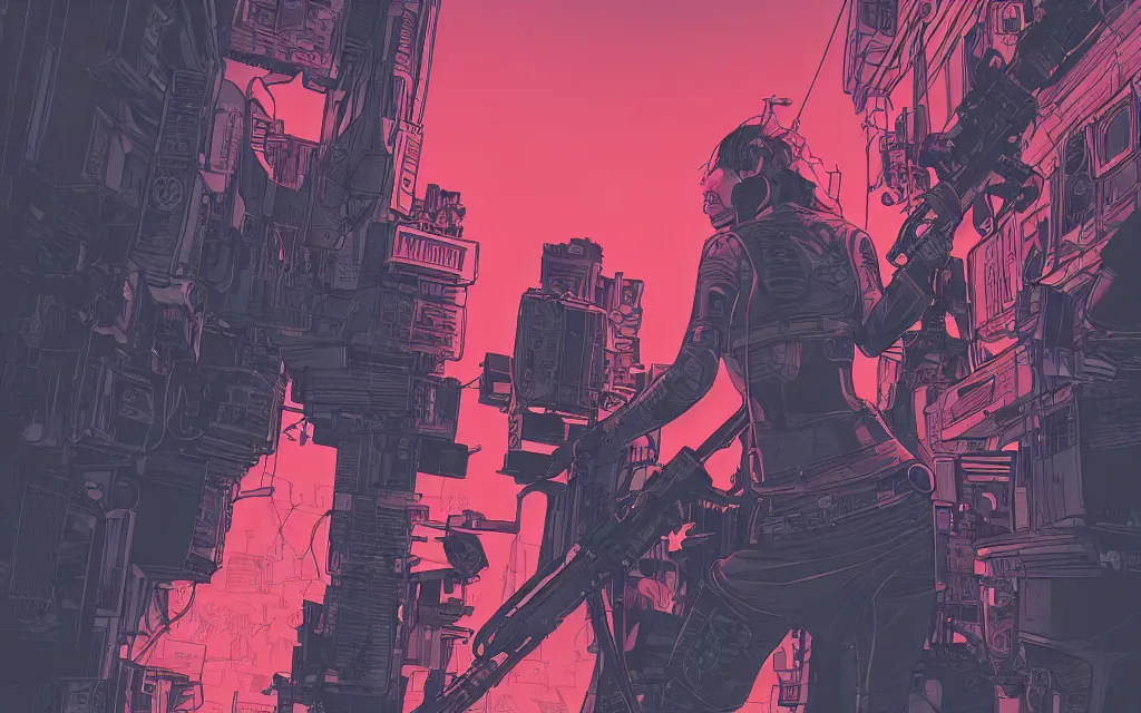 Image similar to very detailed, prophet graphic novel, ilya kuvshinov, mcbess, rutkowski, simon roy, illustration of a cyberpunk military woman, colorful, cinematic composition, studio lighting