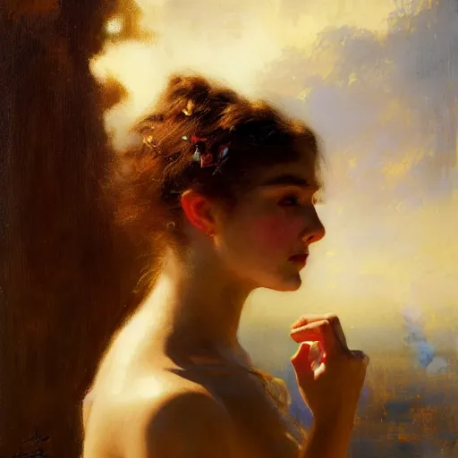 Image similar to a half body portrait of a good - lookiung girl,, high detail, cleary see face, by gaston bussiere, bayard wu, greg rutkowski, odd nerdrum, maxim verehin, dan dos santos, masterpiece, sharp focus, cinematic lightning - h 7 6 8