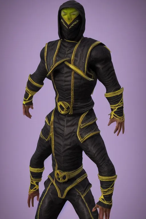 Image similar to scorpion from mortal kombat 3 d render