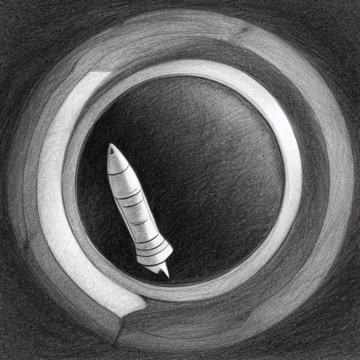 Prompt: pencil sketch of a rocket ship with a circular window