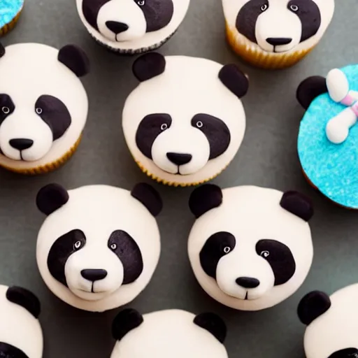 Image similar to beautiful panda cupcakes, food photography, centered, bokeh, studio lighting