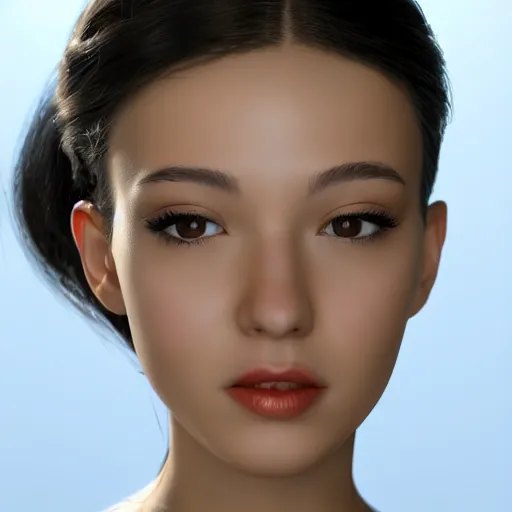 Image similar to a beautiful girl, closeup headshot, black ponytail, cinema - grade cg rendering, high detailed.