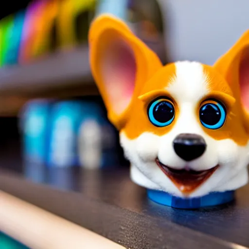 Image similar to photograph of a corgi furby toy on a store shelf