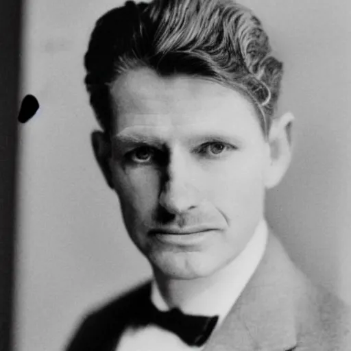 Prompt: photograph of a ginger man in his 40s, greenish blue eyes, small nose, clean shaven, no wrinkles, tall, wearing a white shirt and elegant gray dress jacket, looking into the distance