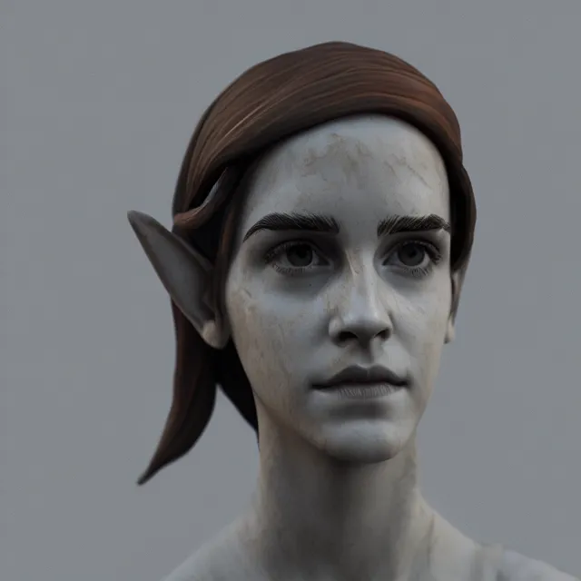 Image similar to marble sculpture of emma watson as an elf warrior, realistic, unreal engine render, octane render, hyper realistic, photo, 8 k, cinematic lighting