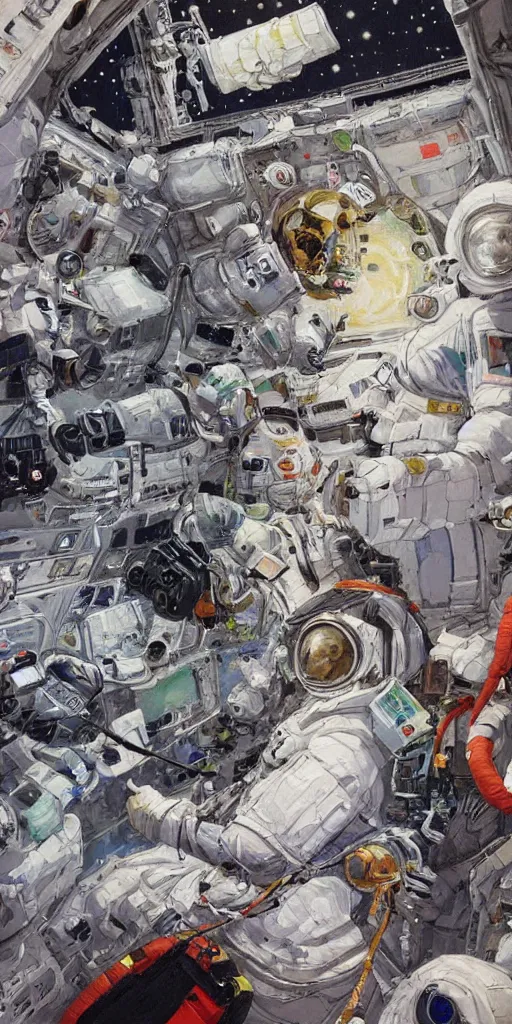 Image similar to oil painting scene from space station by kim jung gi