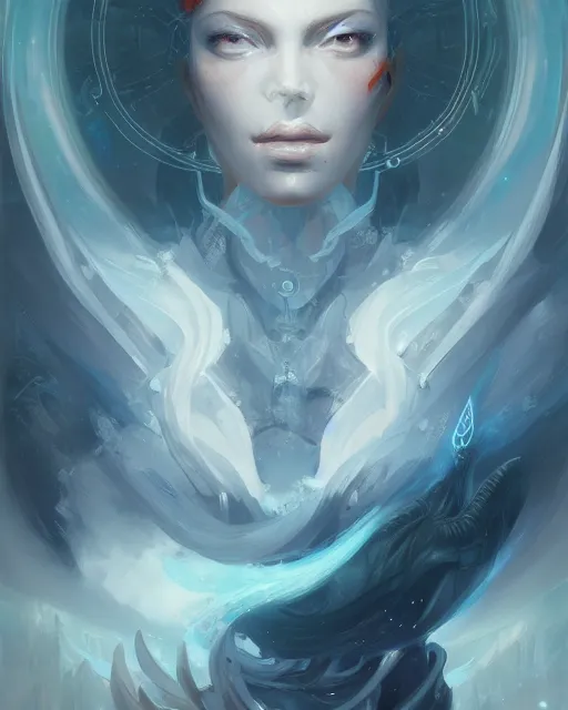 Image similar to portrait of a beautiful cybernetic emanation from angelarium, profile, by pete mohrbacher and artgerm and wlop, digital art, highly detailed, intricate, fantasy, mystical, Trending on Artstation HQ, deviantart, unreal engine, 4K UHD image