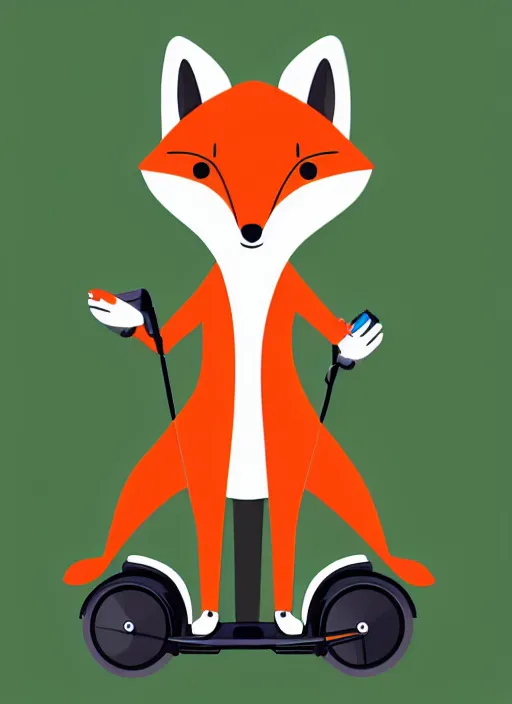 Image similar to an anthropomorphic male fox on a segway in a park, furry art, digital art, soft lighting