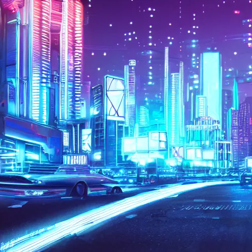 Prompt: cinematic frame of a silver retrofuturistic city with y 2 k aesthetic, neon blue lights, 8 k, artstation, digital art, highly detailed