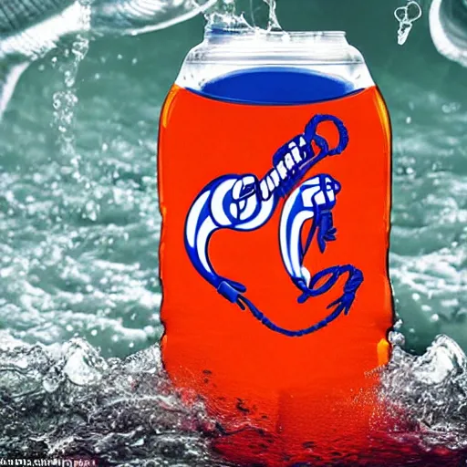 Prompt: Gatorade, snakes swimming inside a sports drink, tiny snakes slithering, dont drink this