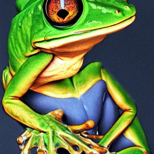 Prompt: portrait of greninja - frog hybrid, head and shoulders shot, by annie leibovitz, portrait of a man, studio lighting