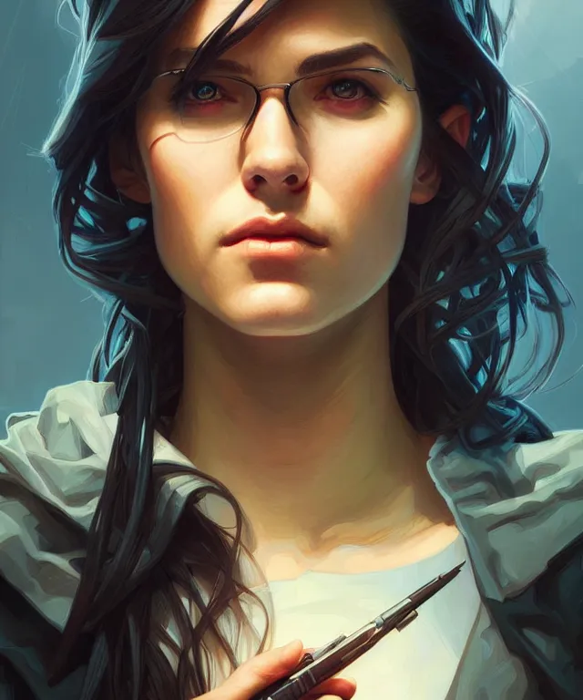 Image similar to Hacker man portrait hacks computer, highly detailed, digital painting, artstation, concept art, smooth, sharp focus, illustration, art by artgerm and greg rutkowski and alphonse mucha