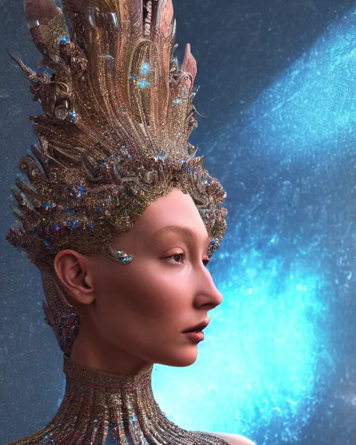 Image similar to a highly detailed metahuman 4 k close up render of an alien goddess bella hadid monument buddha in iris van herpen dress schiaparelli in diamonds crystals swarovski and jewelry iridescent in style of alphonse mucha gustav klimt trending on artstation made in unreal engine 4