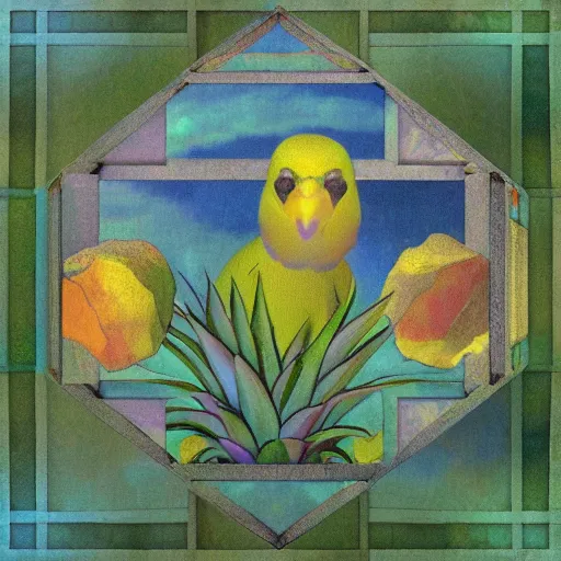 Image similar to unique divine chilled reservoir octagon budgie poltergeist pineapple lead , by Paul Gauguin and Paul Gauguin and Benoit B. Mandelbrot , Global Illumination , pixel perfect , renaissance painting