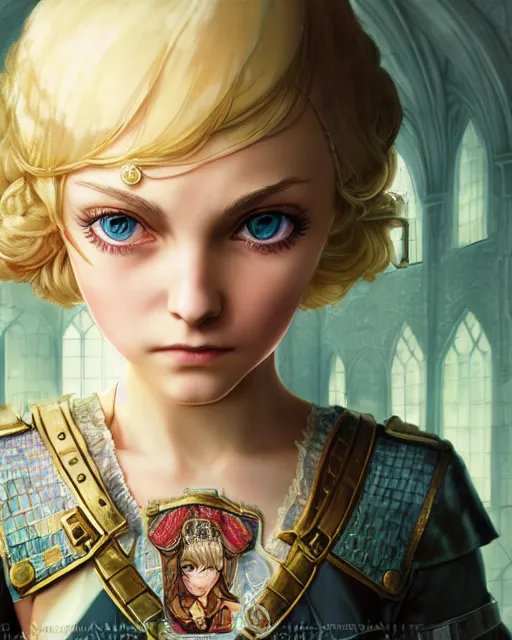 Prompt: character portrait of maidenly annasophia robb with gorgeous detailed eyes in a castle, color page, tankoban, 4 k, tone mapping, doll, akihiko yoshida, james jean andrei riabovitchev marc simonetti, yoshitaka amano, anime