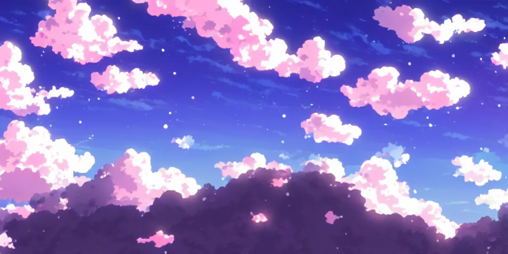 Prompt: A background for an anime-themed social media profile sky bright clouds bloom effect from Skyrim blender studio ghibli clouds