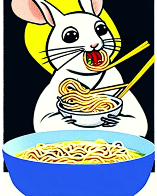 Prompt: cartoon chinchilla eating ramen, disney, hanna barbera