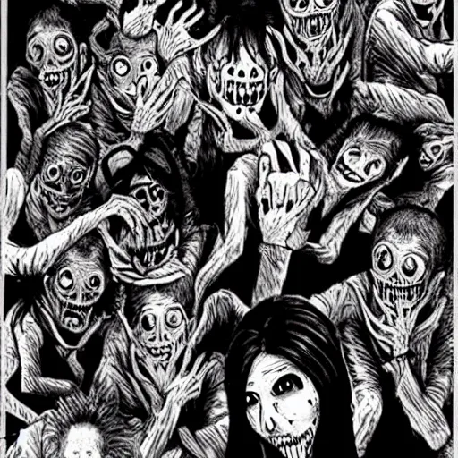 Image similar to Go to bed. Horror photo in style of Junji Ito