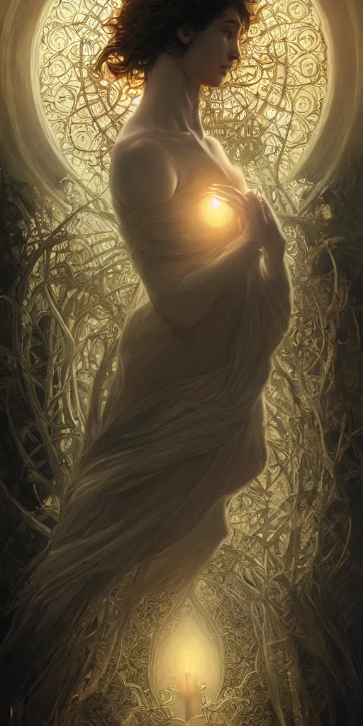 Image similar to prayer in silence, masterpiece, cinematic, powerful, moon beams dramatic light, highly, intricate elements, hollow souls, detailed, digital painting, artstation, concept art, sharp focus, contrasty, illustration, art by artgerm and greg rutkowski and alphonse mucha, mitch foust, elaborate composition, intricate story