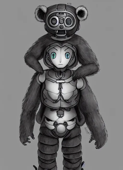 Prompt: beautiful little boy wearing an cyborg bear suit, artwork in kentaro miura and made in abyss and rosdraws, smooth, beautiful lightness, anatomically correct, trending on pixiv