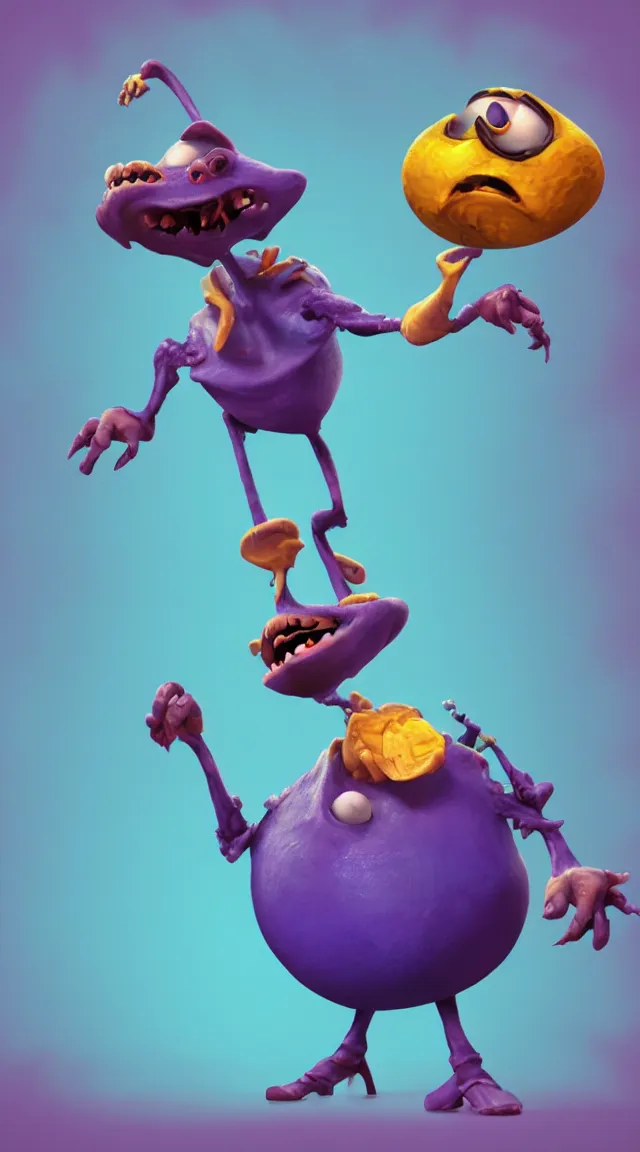 Image similar to a full studio shot of a virus as a pixar character against a dark cyan backdrop. character study.