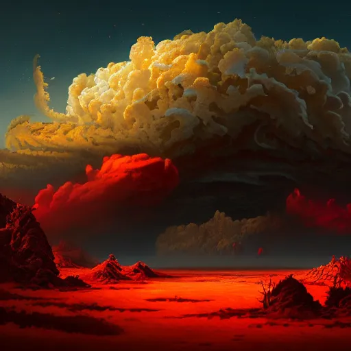 Prompt: ominous red cumulonimbus clouds, red sun, in style of Doom, insanely detailed and intricate, golden ratio, elegant, ornate, unfathomable horror, ominous, haunting, matte painting, cinematic, Andreas Marschall, James jean, Noah Bradley, Darius Zawadzki, vivid and vibrant