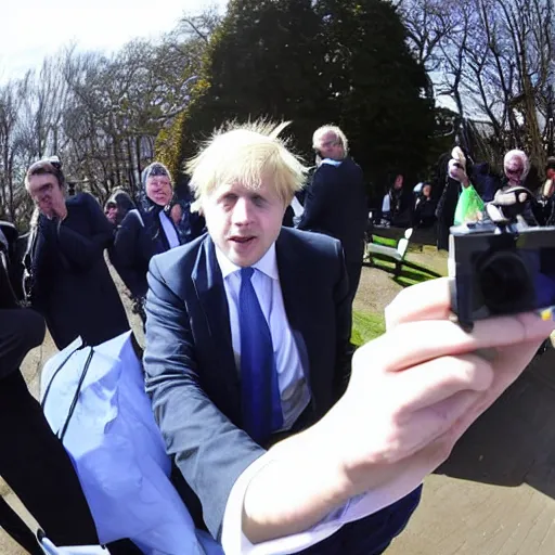 Image similar to a fisheye lens photo of boris johnson